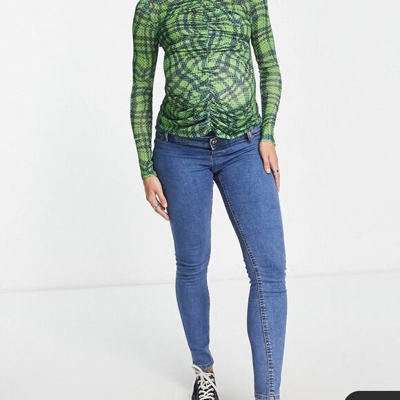 ASOS DESIGN Maternity skinny jeans in mid blue with over bump 12/32 NWT IN PKG - Picture 4 of 7